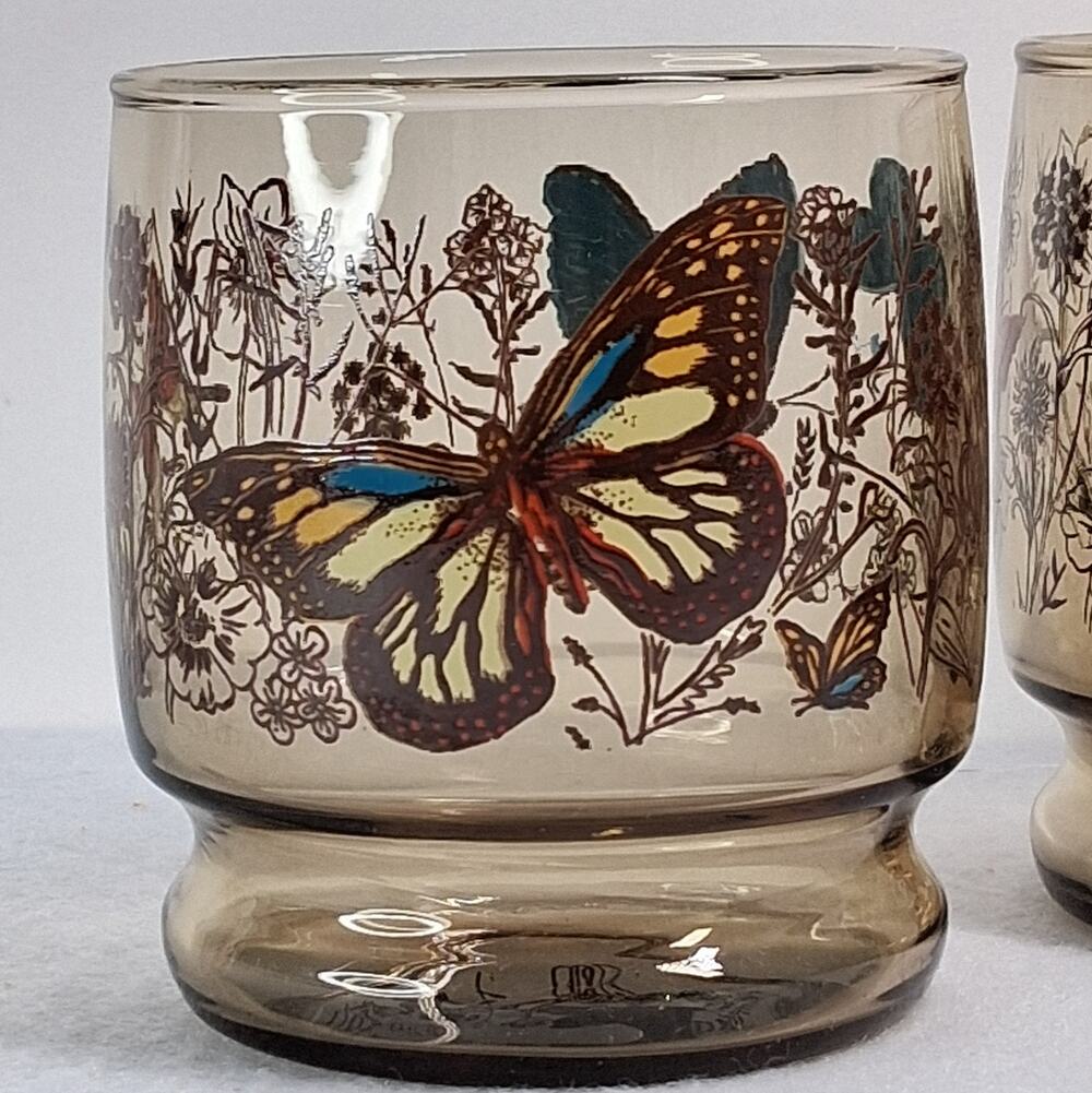 Vintage Butterfly Lowball Juice Glasses Tumblers Set of 4
